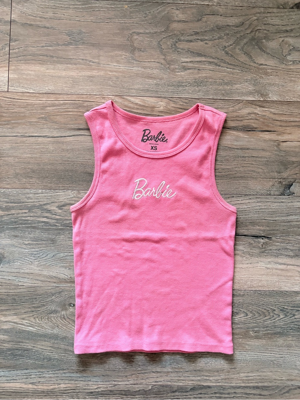 Barbie Pink Ribbed Logo Tank Top